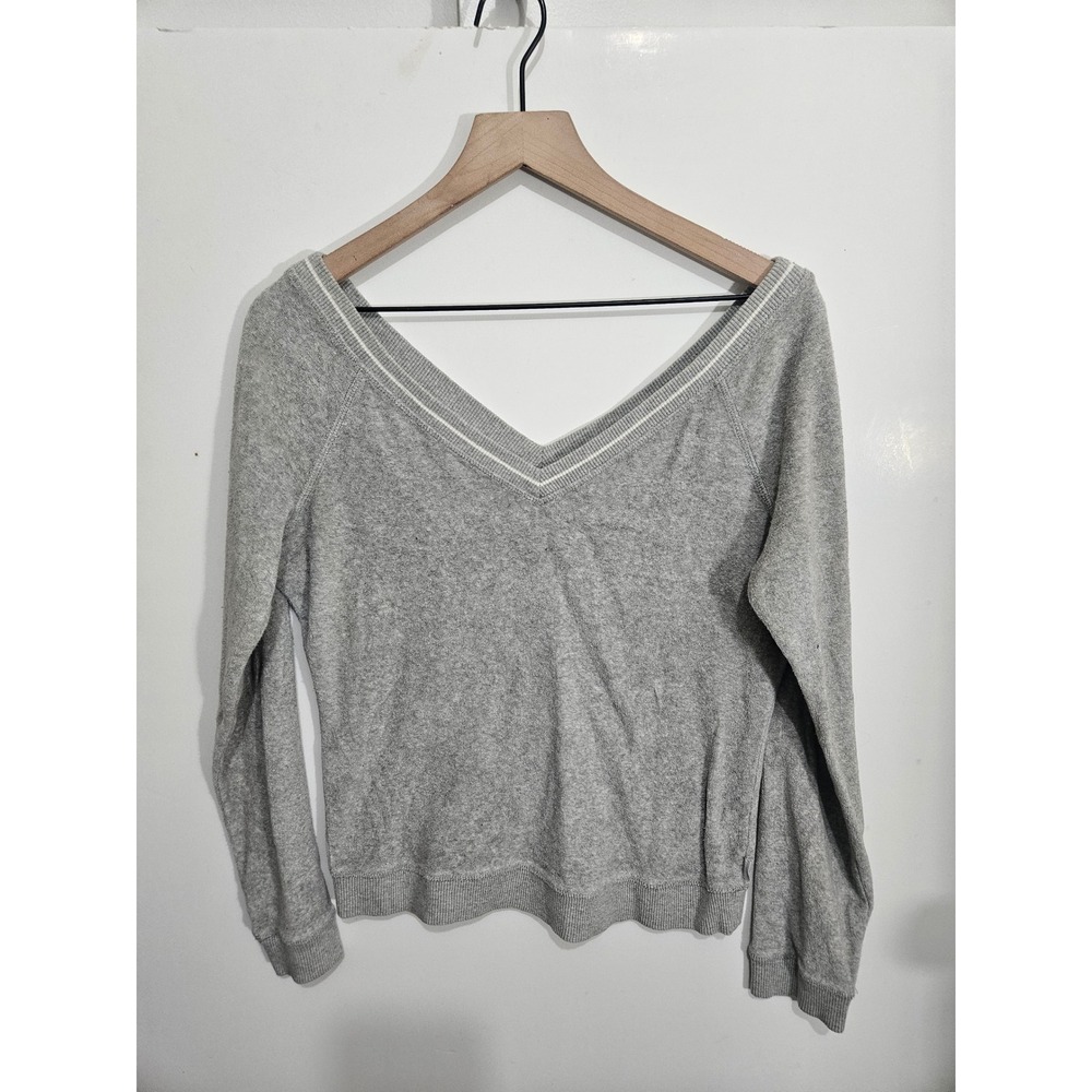 Express Gray Terry Cloth V-Neck Sweatshirt Raglan Long Sleeve Large